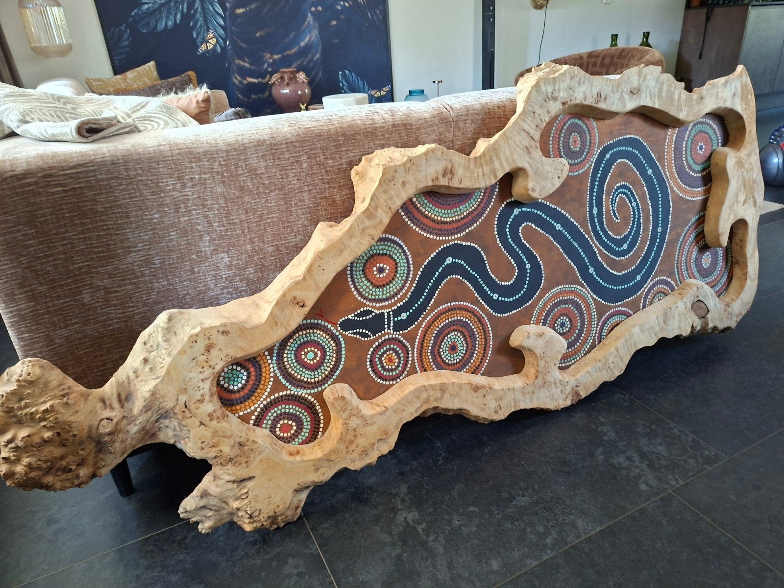 Uniek handgemaakt kunstwerk 'Aboriginal Dot painting', Schilderij, Bruin, Ingelijst, Overige herkomsten