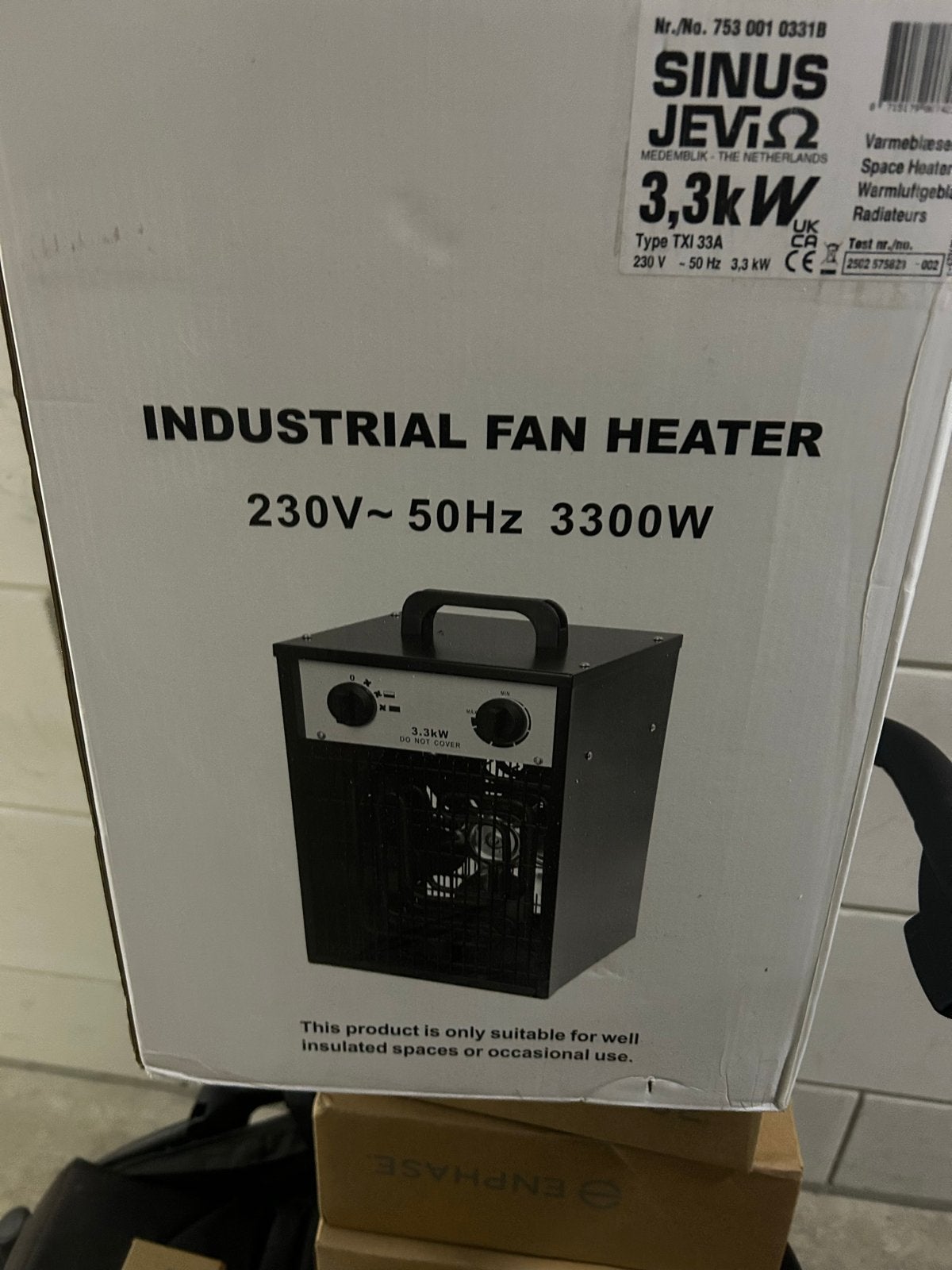 Sinus Jevi Industriële Ventilator Kachel 3.3kW, Ophalen of Verzenden, Nieuw, 800 watt of meer, Kachel