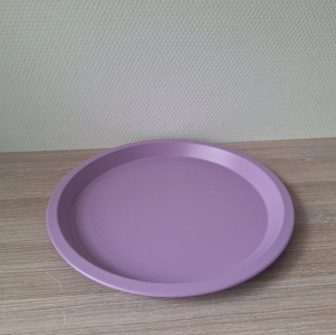 Metalen lila/paars rond dienblad 30 cm., Rond, Ophalen of Verzenden, Zo goed als nieuw, Dienblad