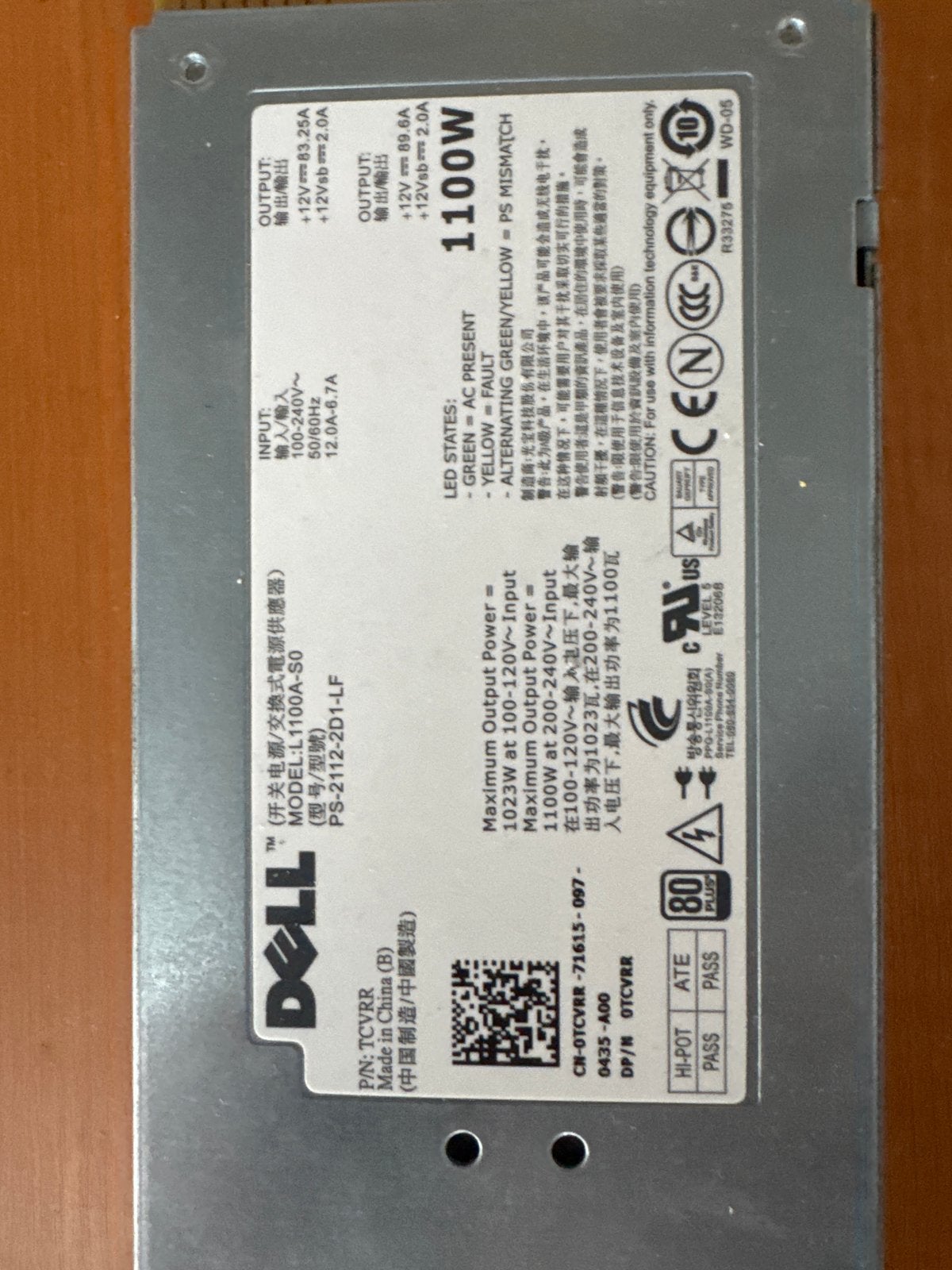 Dell 1100W Server Voeding PS-2112-2D1-LF, Ophalen of Verzenden, Zo goed als nieuw