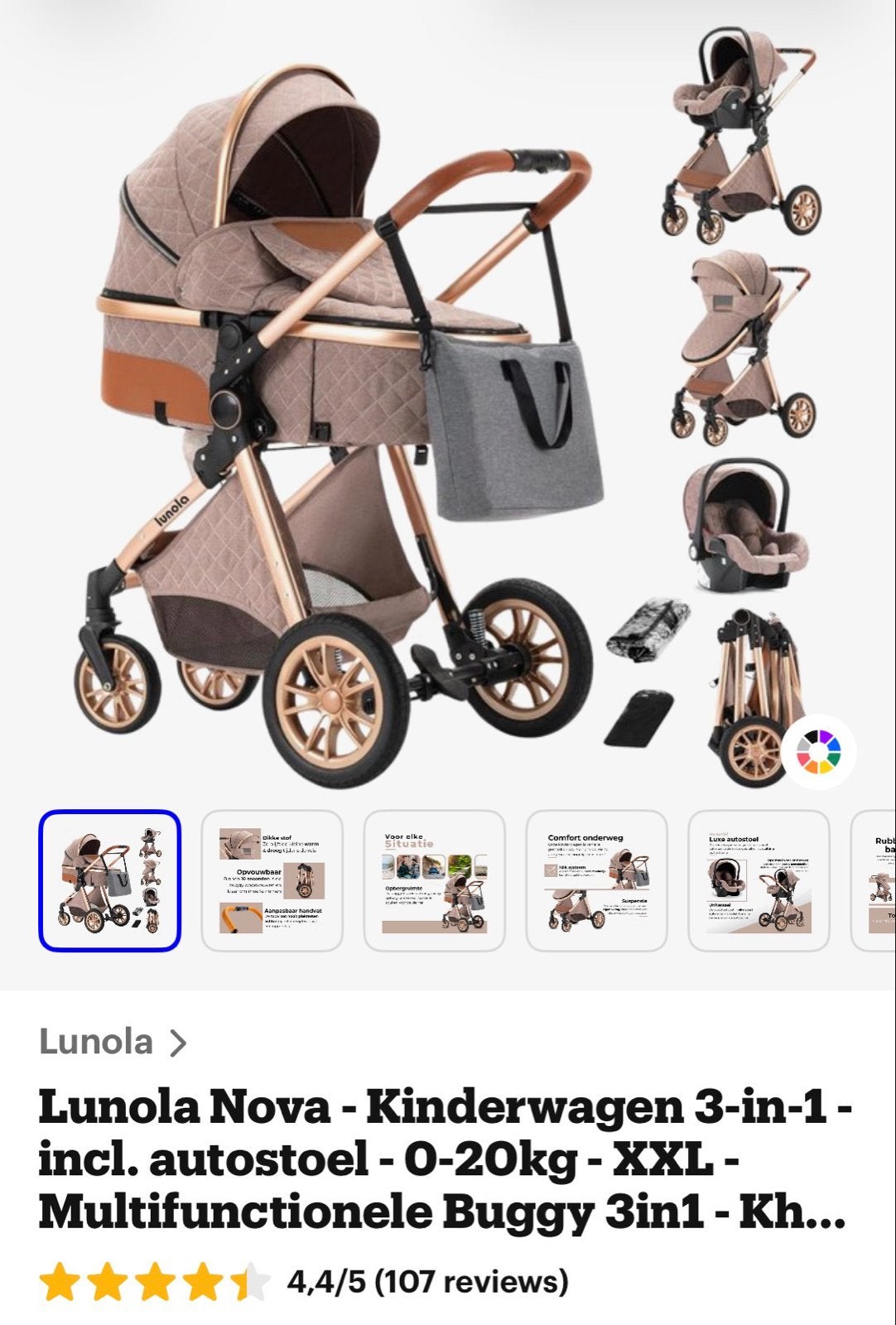 Lunola Nova 3-in-1 Kinderwagen met Autostoel, Combiwagen, Ophalen, Overige merken, Nieuw