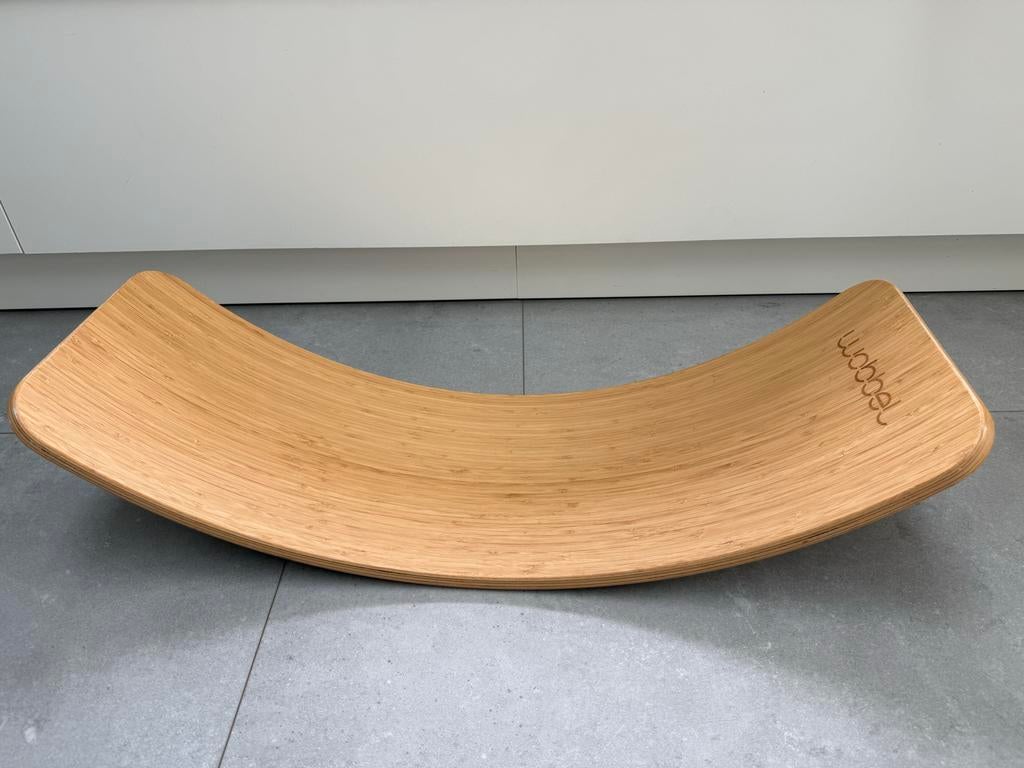 Wobbel Balanceboard 90x30 Bamboe met Grijs Vilt, Ophalen, Gebruikt, Jongen of Meisje