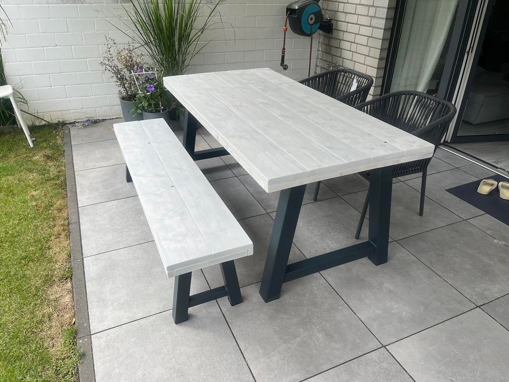 Steigerhouten tuintafel eettafel tuinset bankje maatwerk, Tuin en Terras, Tuintafels, Ophalen of Verzenden, Zo goed als nieuw