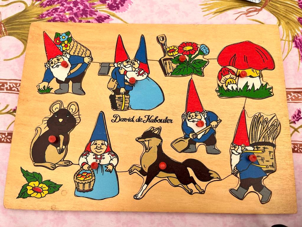 Vintage David de Kabouter puzzel - Houten insteekpuzzel, Ophalen of Verzenden, Gebruikt