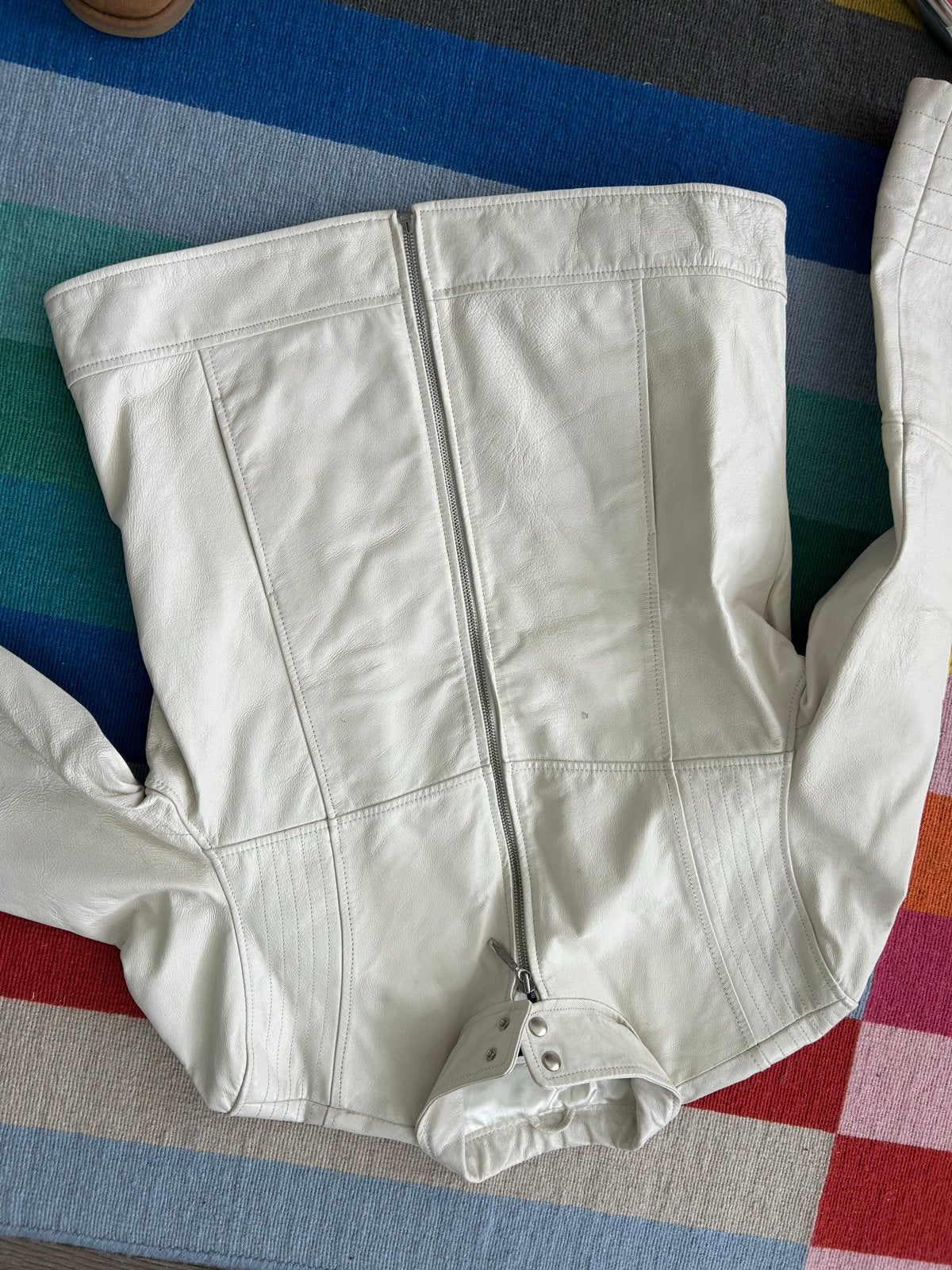 Witte leren biker jas, maat 38, Ophalen of Verzenden, Gedragen, Maat 38/40 (M), Wit