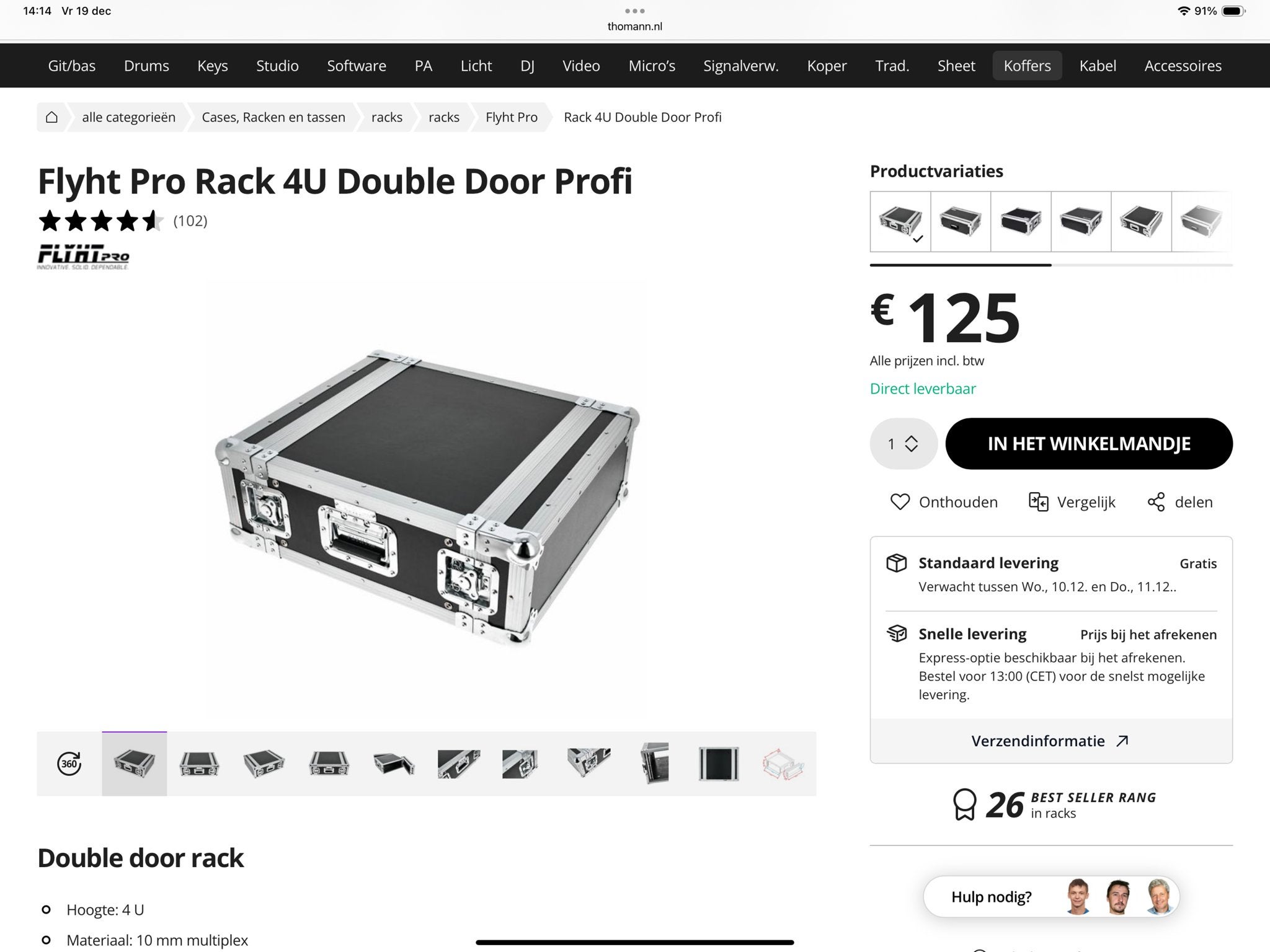 Flight case - Flyht Pro Rack 4U Double Door Profi, Muziek en Instrumenten, Behuizingen en Koffers, Ophalen, Zo goed als nieuw