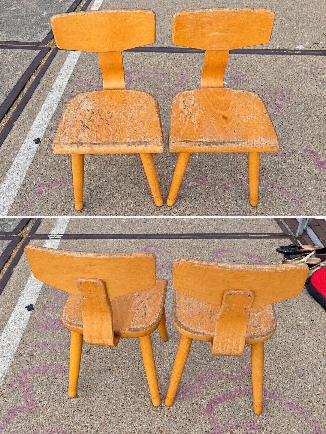 2 vintage houten stoelen – retro schoolstoelen/kinderstoelen, Ophalen, Zo goed als nieuw