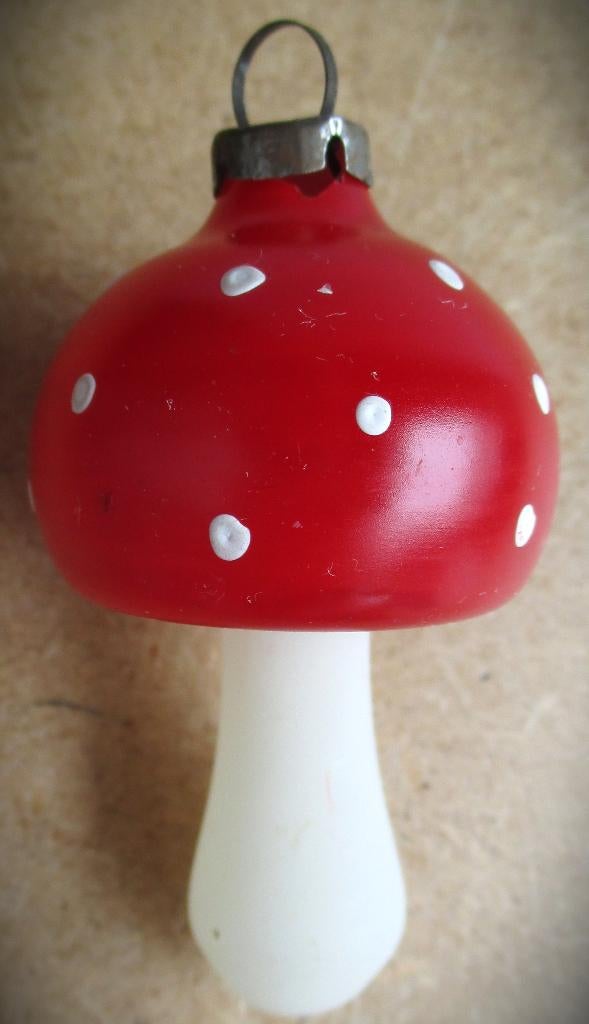 Paddestoel glas~Brocante Glazen Kerstpaddestoel rood witte, Diversen, Kerst, Ophalen of Verzenden, Zo goed als nieuw