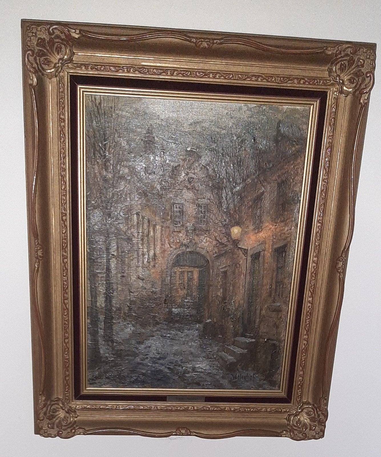 Sfeervol winters stadsgezicht, gesigneerd Walter Neuhof, Antiek en Kunst, Kunst | Schilderijen | Klassiek, Ophalen
