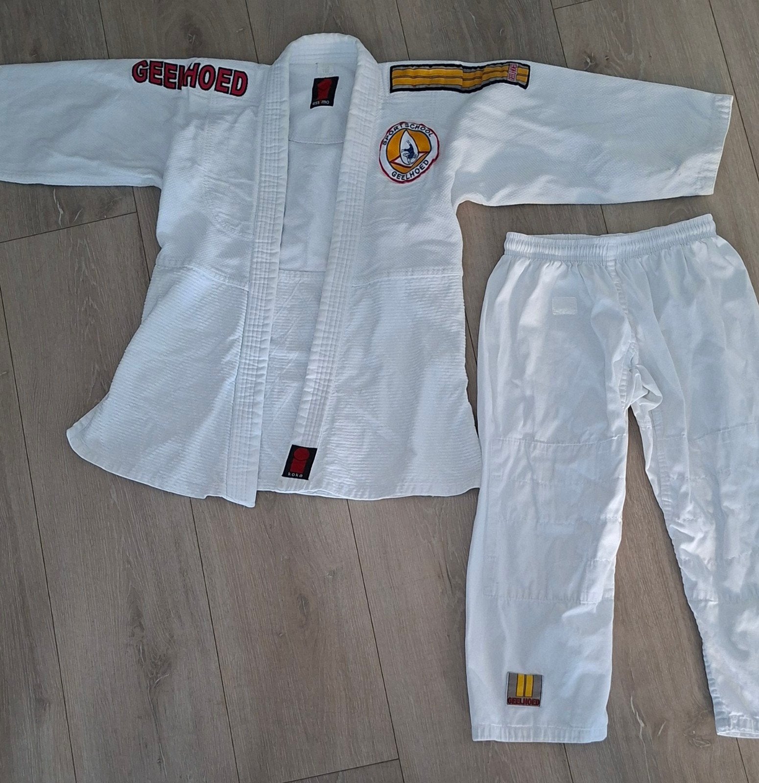 Judopak Geelhoed maat 134/140, Maat XS of kleiner, Ophalen, Zo goed als nieuw, Judo