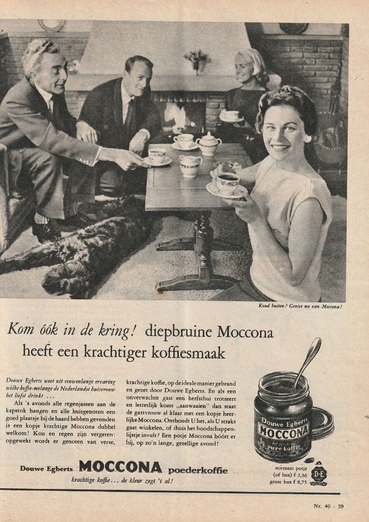 retro reclame 1958 Douwe Egberts Moccona koffie in de kring, Verzamelen, Verzenden, Overige typen