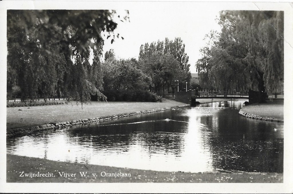Zwijndrecht, Willem van Oranjelaan, Vijver, brug, Verzenden, 1940 tot 1960, Gelopen, Zuid-Holland