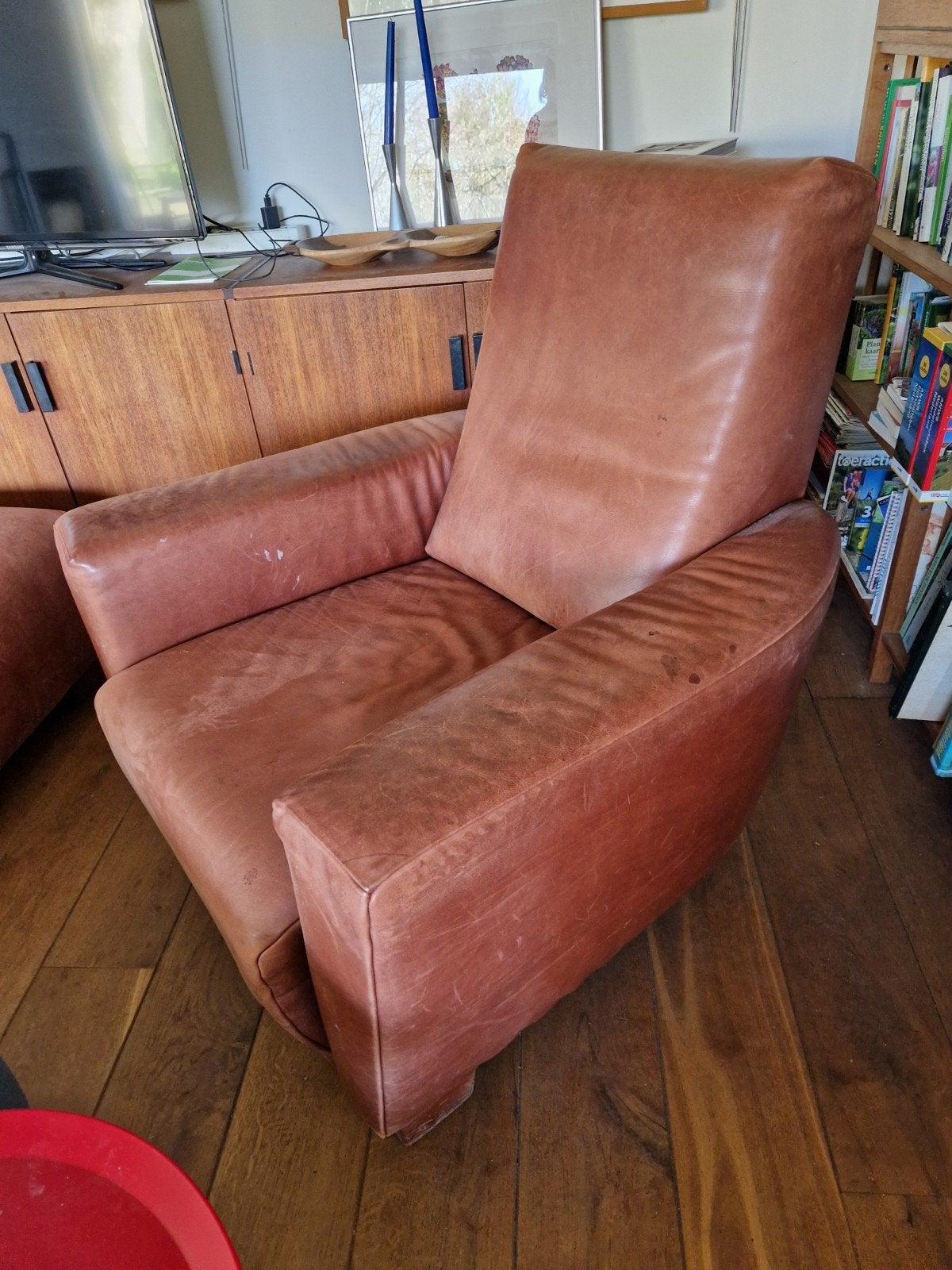 leren fauteuil, zit heerlijk, Ophalen, Gebruikt, Eenpersoons, 75 tot 100 cm
