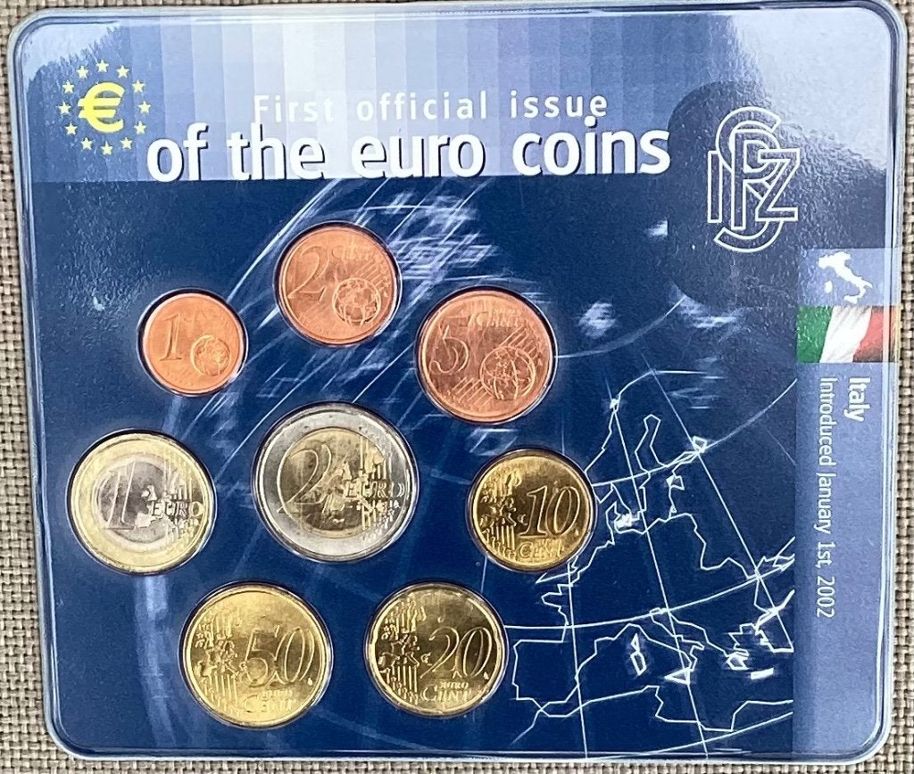 Eerste officiële set euromunten uit Italië, Ophalen of Verzenden, Italië, Overige waardes, Setje