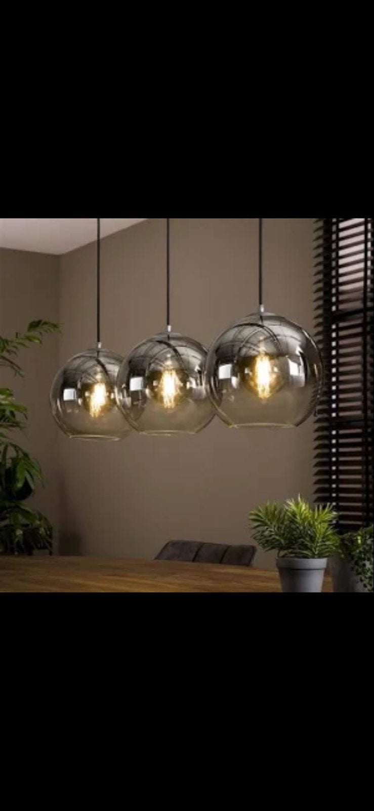 Moderne hanglamp 3-lichts met smoke glas bollen, Ophalen, Nieuw, Glas, E27 (groot)
