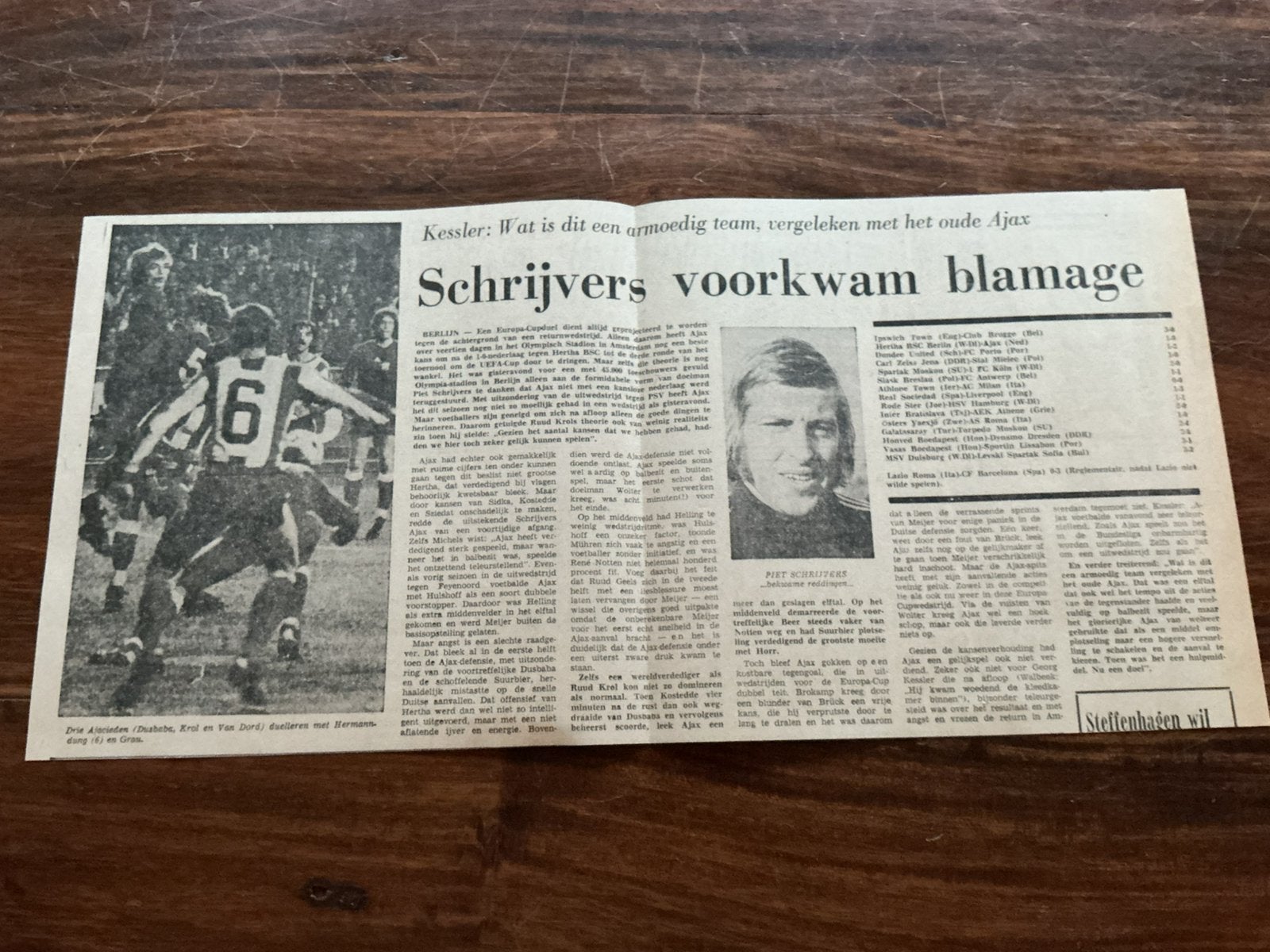 Voetbal krantenartikel Hertha BSC Ajax oktober 1975, Ophalen of Verzenden, Knipsel(s)