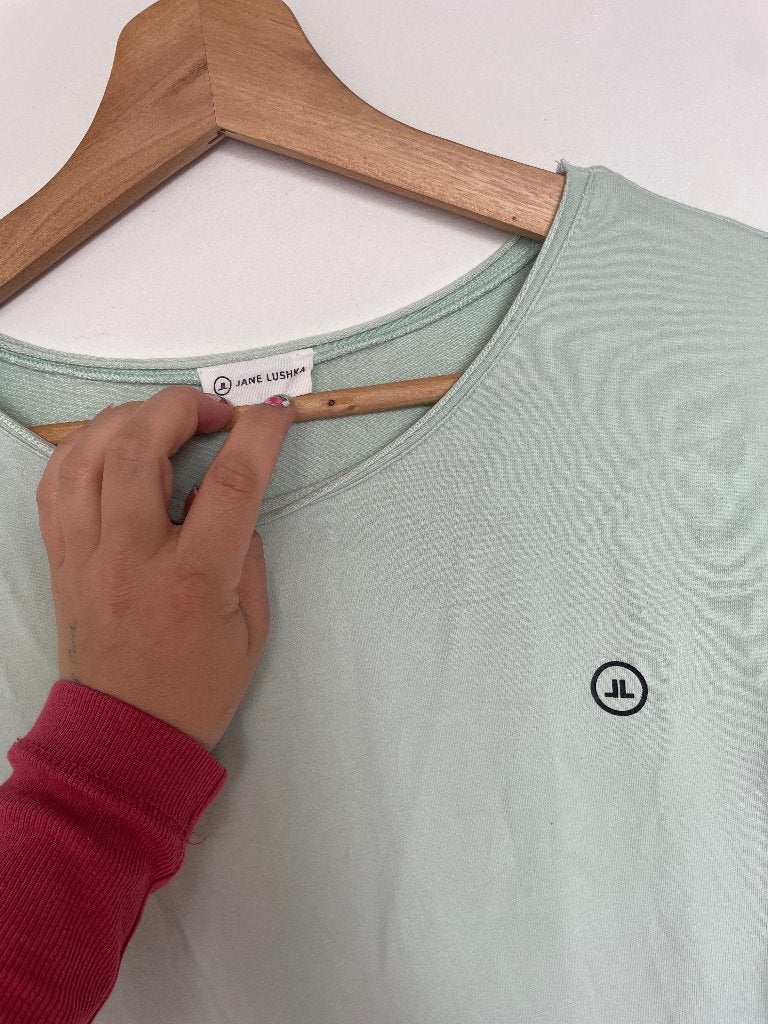 Jane Lushka mintgroene jurk jersey maat L met ceintuur, Kleding | Dames, Jurken, Ophalen of Verzenden, Zo goed als nieuw, Jane Lushka