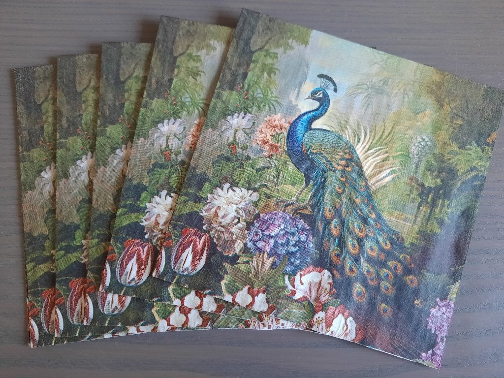 servetten (5x) pauw / vogel, napkins decoupage hobby journal, Dieren, Nieuw, Meerkleurig, Ophalen of Verzenden