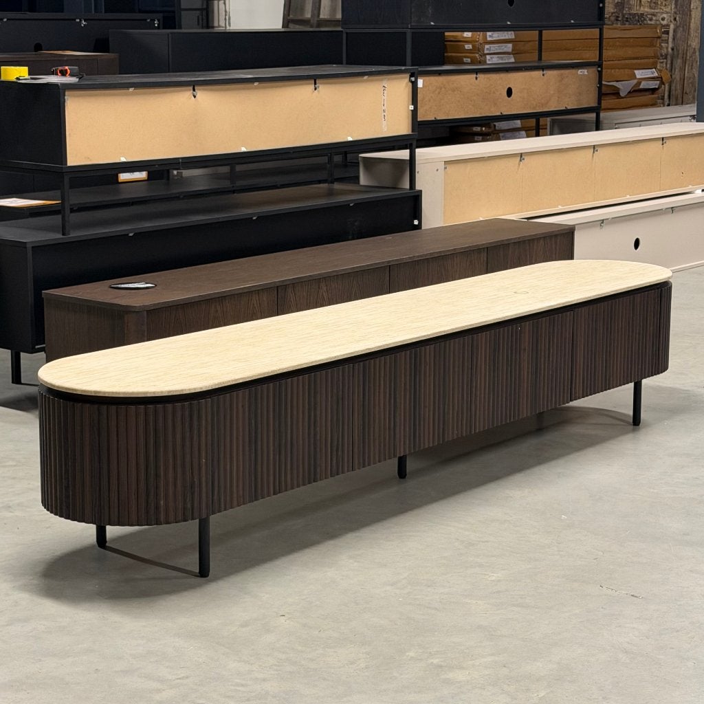 tv dressoir japandi met marmer top donker bruin 240cm, Huis en Inrichting, Ophalen, Zo goed als nieuw, 200 cm of meer, Minder dan 100 cm