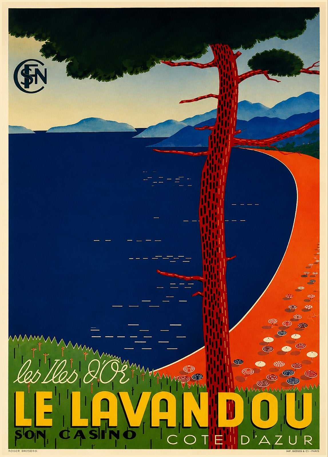 Vintage Art deco Poster Le Lavandou Côte d'Azur, Ophalen of Verzenden