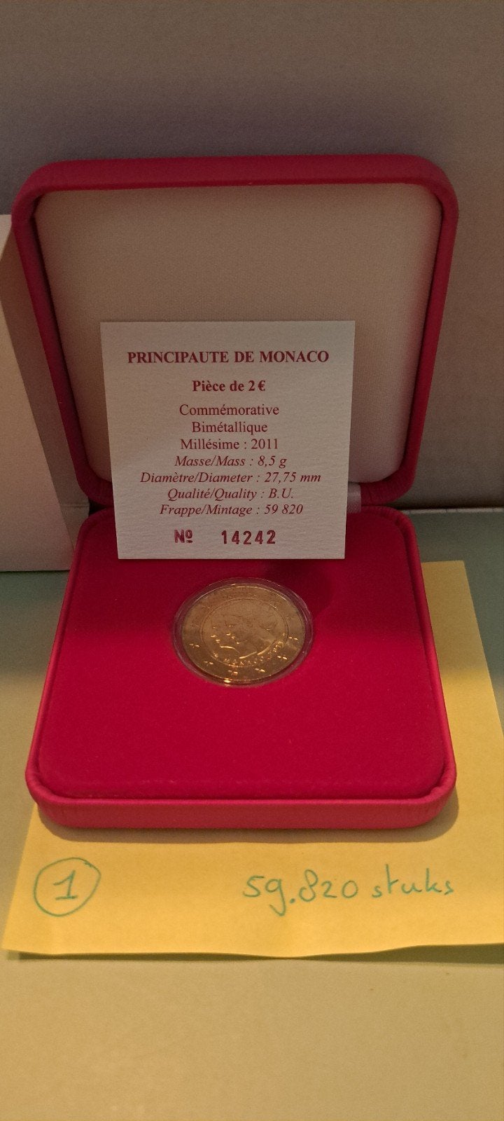 G1 Monaco 2 Euro Commemoratieve Munt 2011 Albert en Charlene, Postzegels en Munten, Munten | Europa | Euromunten, 2 euro, Ophalen of Verzenden