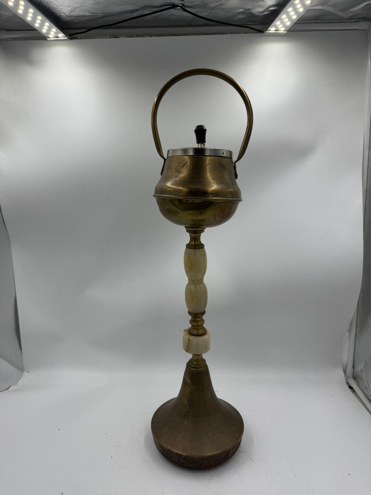 Vintage Art Deco Staande Asbak – Onyx en Messing, Ophalen of Verzenden