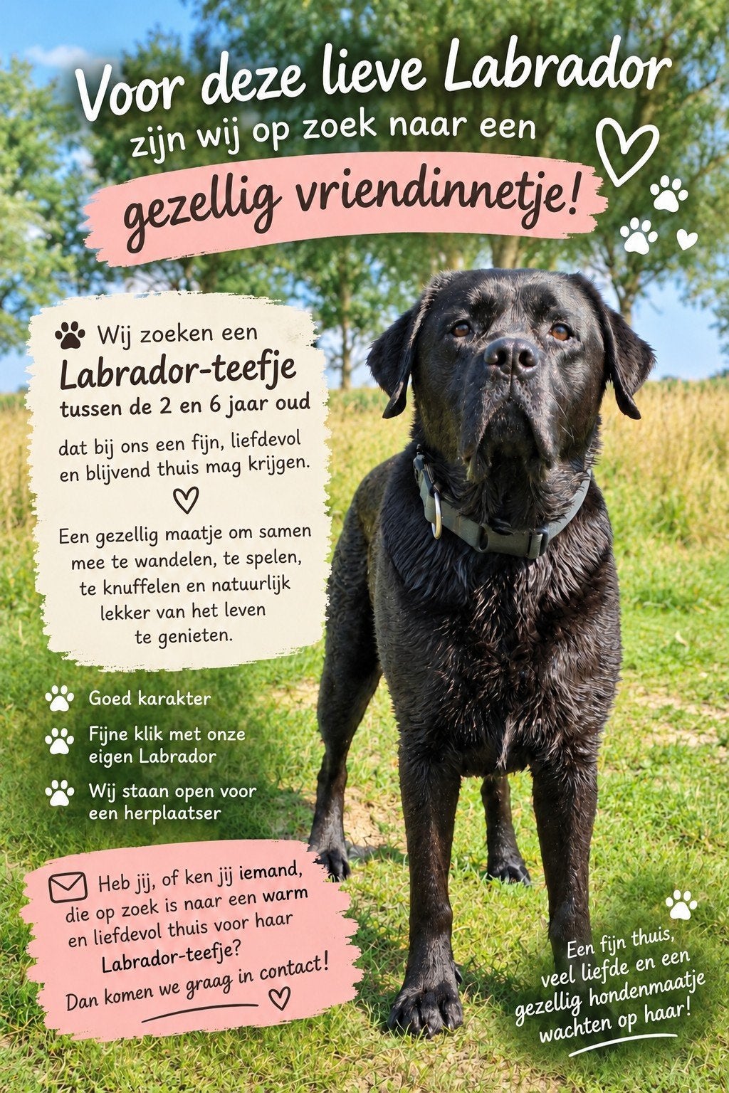 gezocht: Labrador teefje, Dieren en Toebehoren, Teef, Labrador retriever, Eén hond, 3 tot 5 jaar