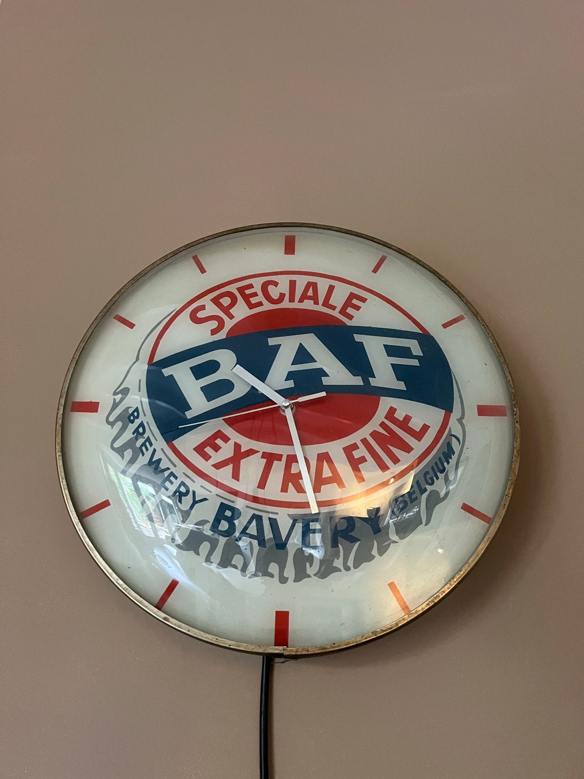 Zeldzame Vintage BAF Brouwerij Bavery Lichtreclame Klok, Ophalen