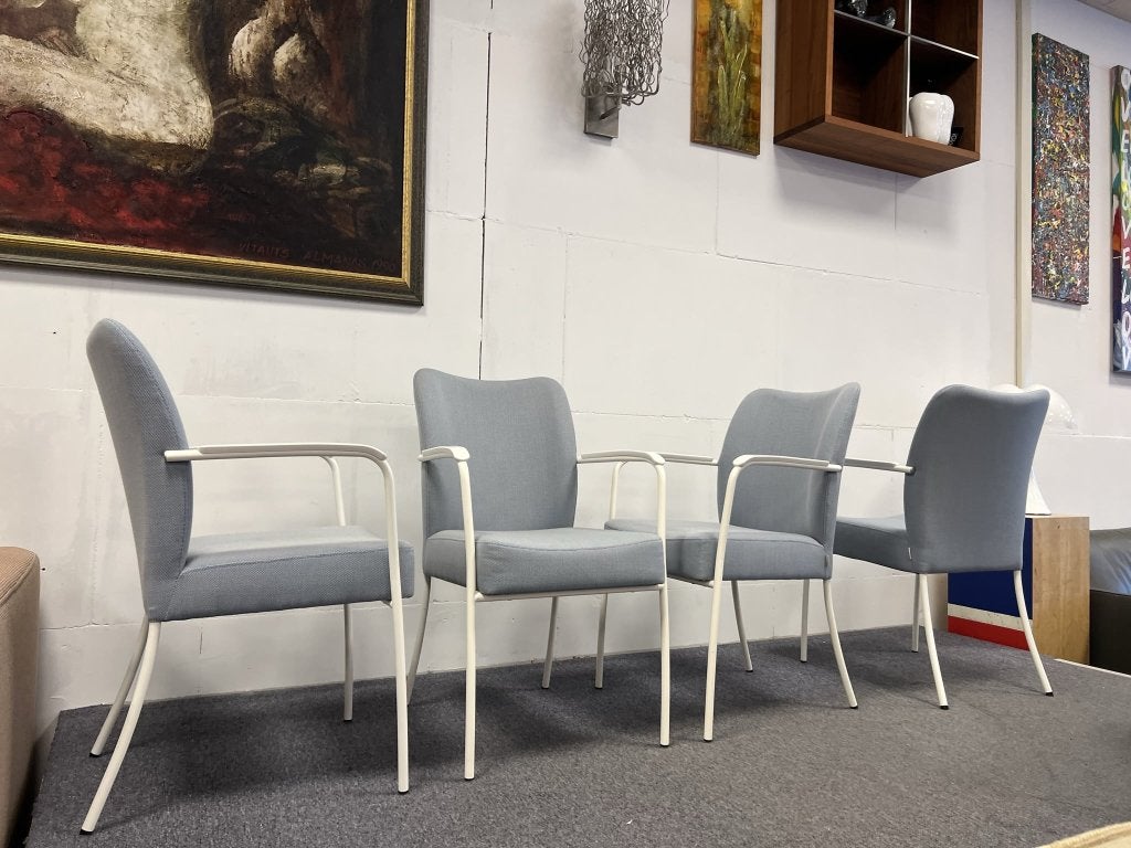4 Bert Plantagie Rumba eetkamertoel blauw wit stof stoel, Blauw, Nieuw, Ophalen of Verzenden, Vier