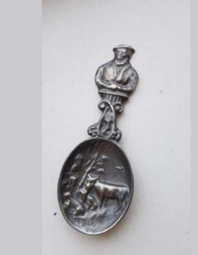 Oud Hollandse tinnen lepel met boer en vee, Antiek en Kunst, Antiek | Tin, Ophalen of Verzenden
