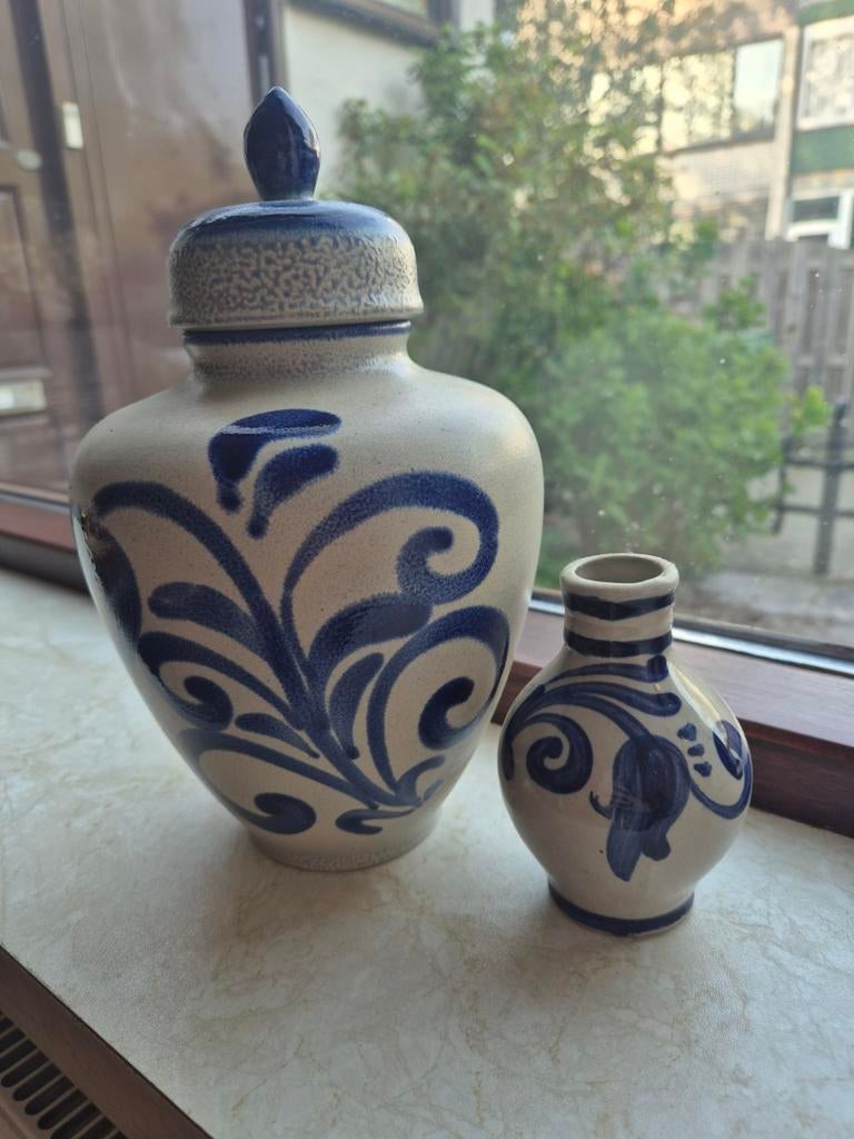 Vintage West Germany keramiek – vaas + pot met deksel, Ophalen