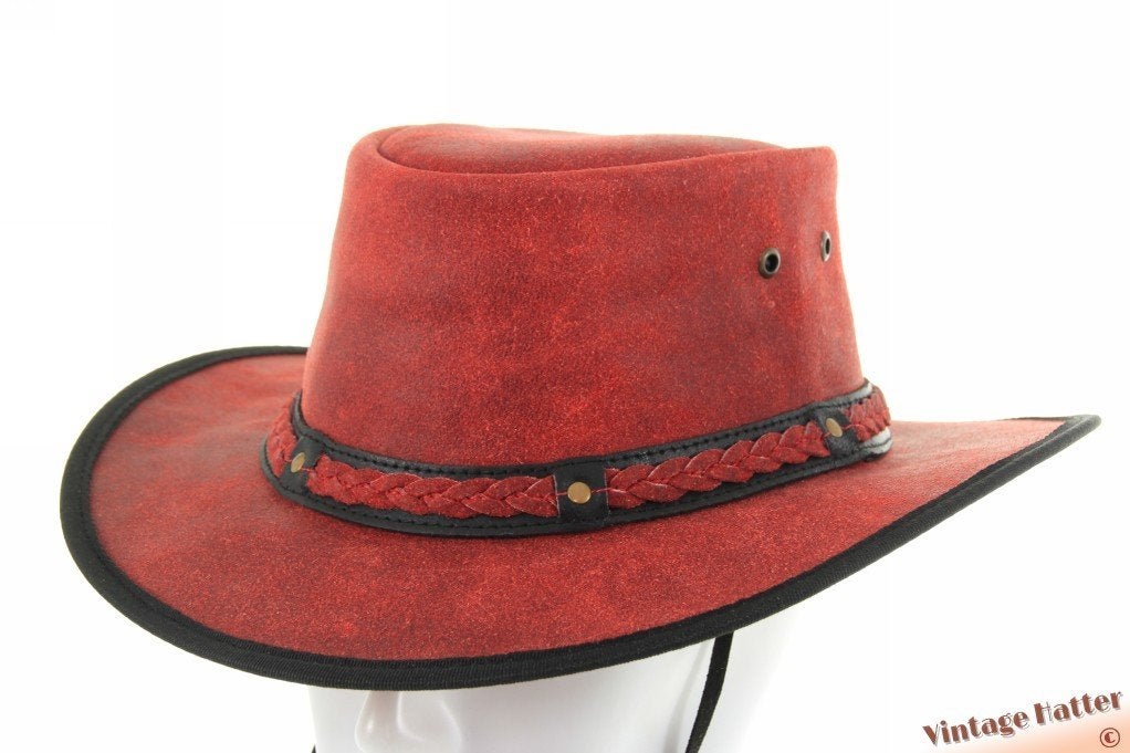 Australische Western hoed Hawkins rood leer 56 / 58-59 nieuw, Hoed, Hawkins, Nieuw, Ophalen of Verzenden