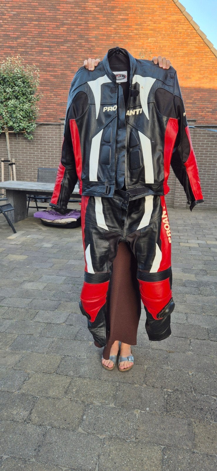2-delig motorpak zwart / wit / rood Proanti maat 58, Motoren, Kleding | Motorkleding, Ophalen, Tweedehands, Heren, Combipak