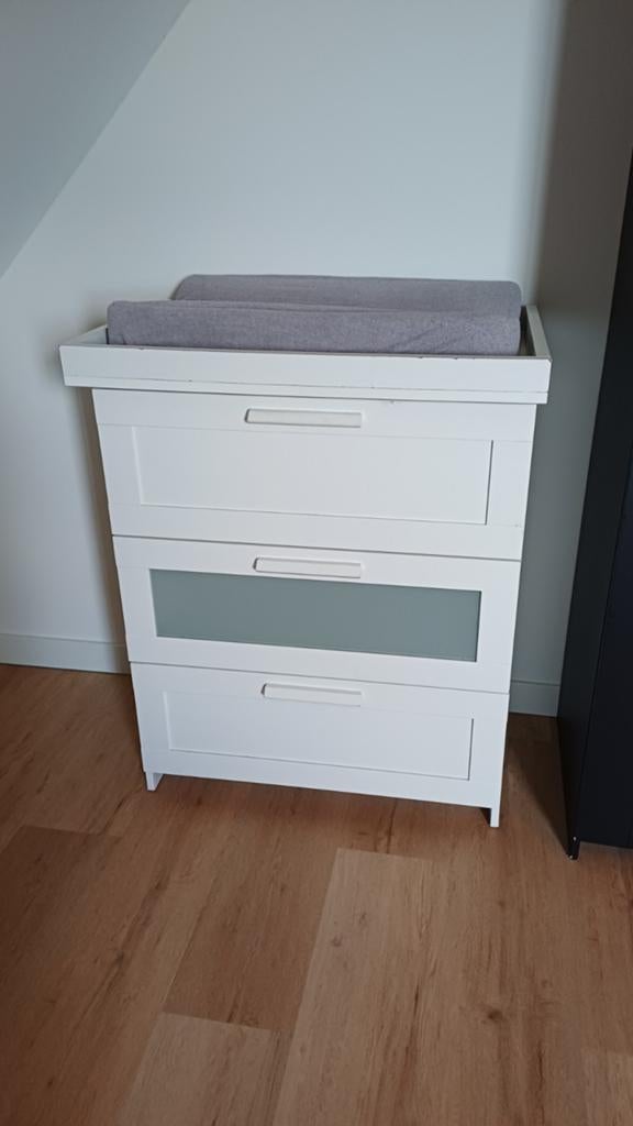Witte commode met 3 lades en opzetstuk, Kinderen en Baby's, Kinderkamer | Commodes en Kasten, Gebruikt, Commode, 90 tot 105 cm