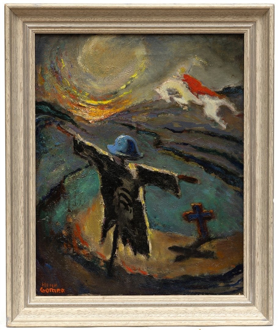 Henk Gorter (1908-1974) - Surrealistisch landschap met, Ophalen of Verzenden
