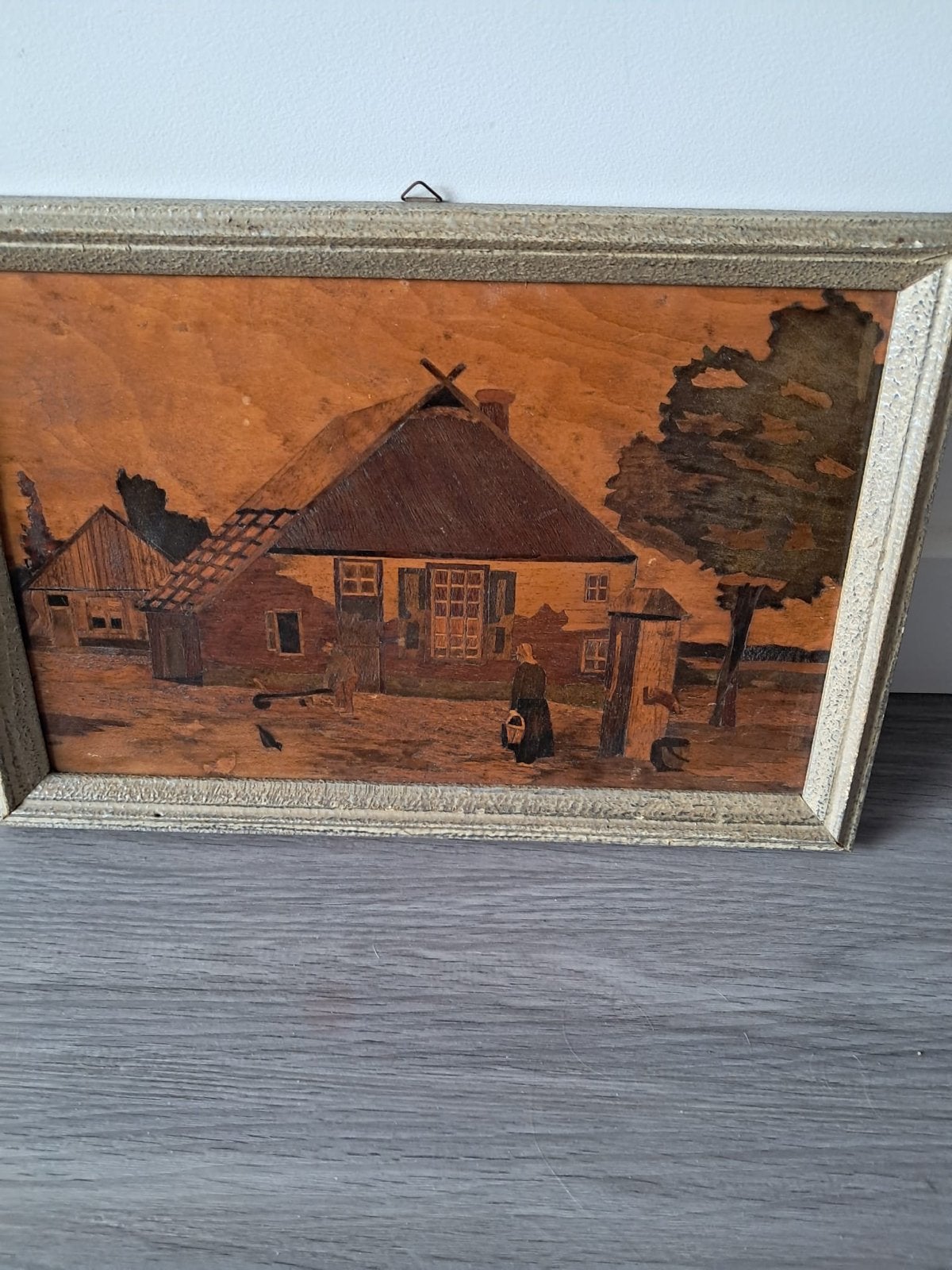 Schilderij boerderij-erf 37 cm x 25 cm, Antiek en Kunst, Ophalen