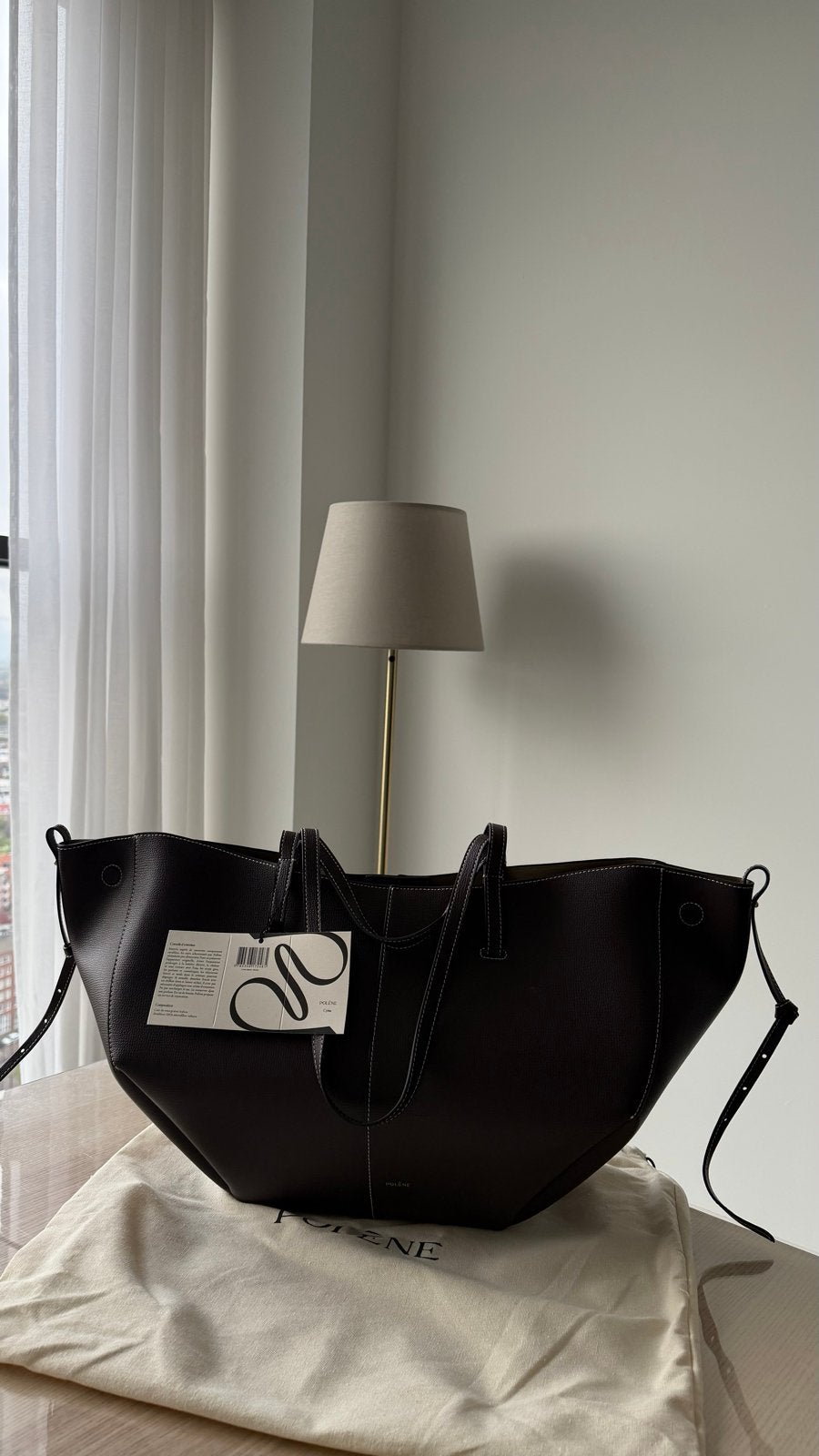 Polène Cyme Edition Textured Ebony Tote Bag, Sieraden, Tassen en Uiterlijk, Ophalen of Verzenden, Nieuw, Bruin, Shopper