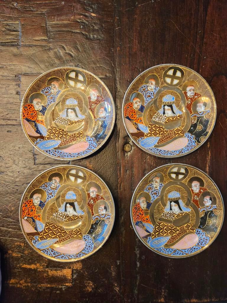 Set van 4 antieke Japanse Satsuma borden, 15cm, Ophalen of Verzenden