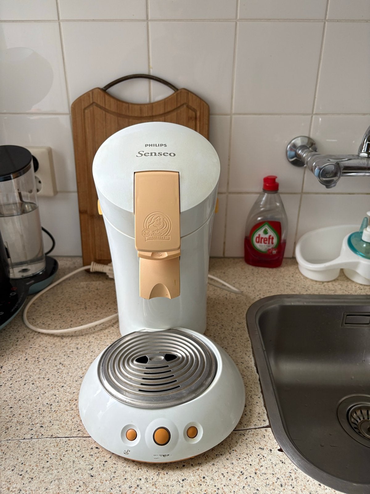 Philips Senseo Koffiezetapparaat - Wit/Oranje, Koffiepads en cups, Gebruikt, Koffiemachine, Ophalen of Verzenden