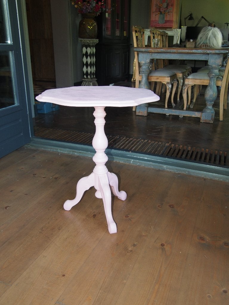 Oude Brocante Roze Houten Bijzettafel/Plantentafel, Ophalen