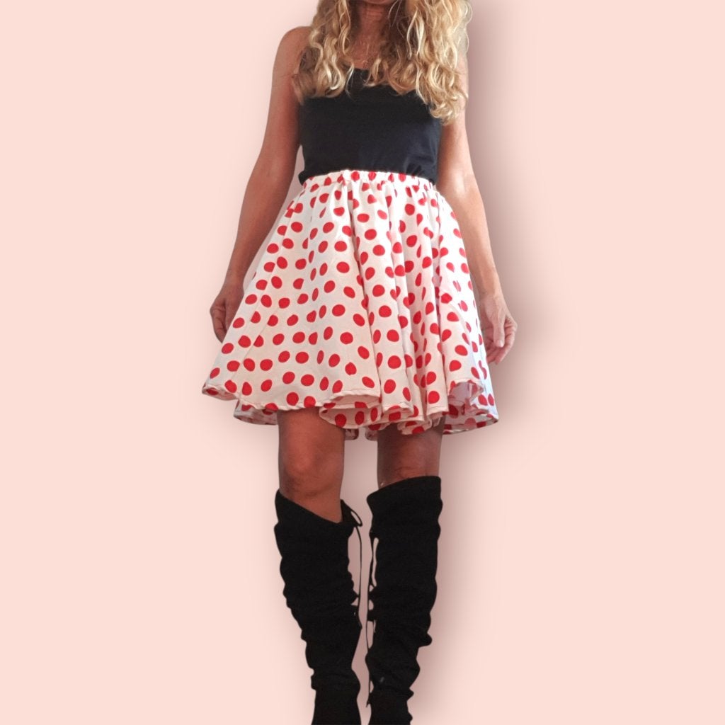 Polkadot rock n roll rockabilly 50s feest rokje recycled, -, Handgemaakt, Zwart, -
