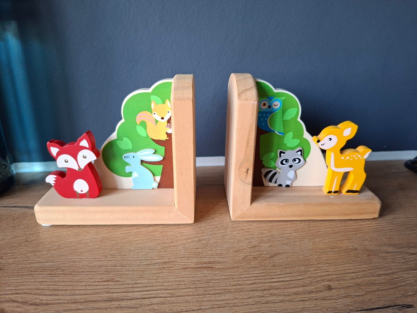 Leuke houten boekensteunen met bosdieren voor kinderkamer, Huis en Inrichting, Ophalen, Hout, Meerkleurig, Overige stijlen
