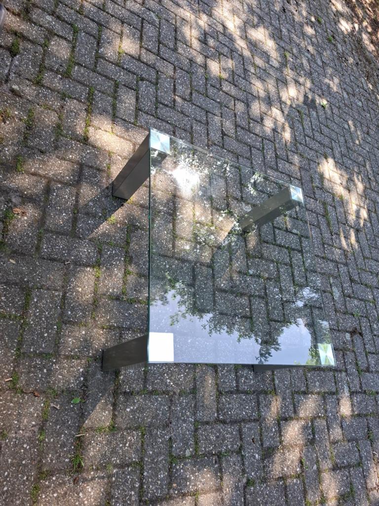 Glazen salontafel 80x80x38 cm, Ophalen, Gebruikt, 50 tot 100 cm, Vierkant