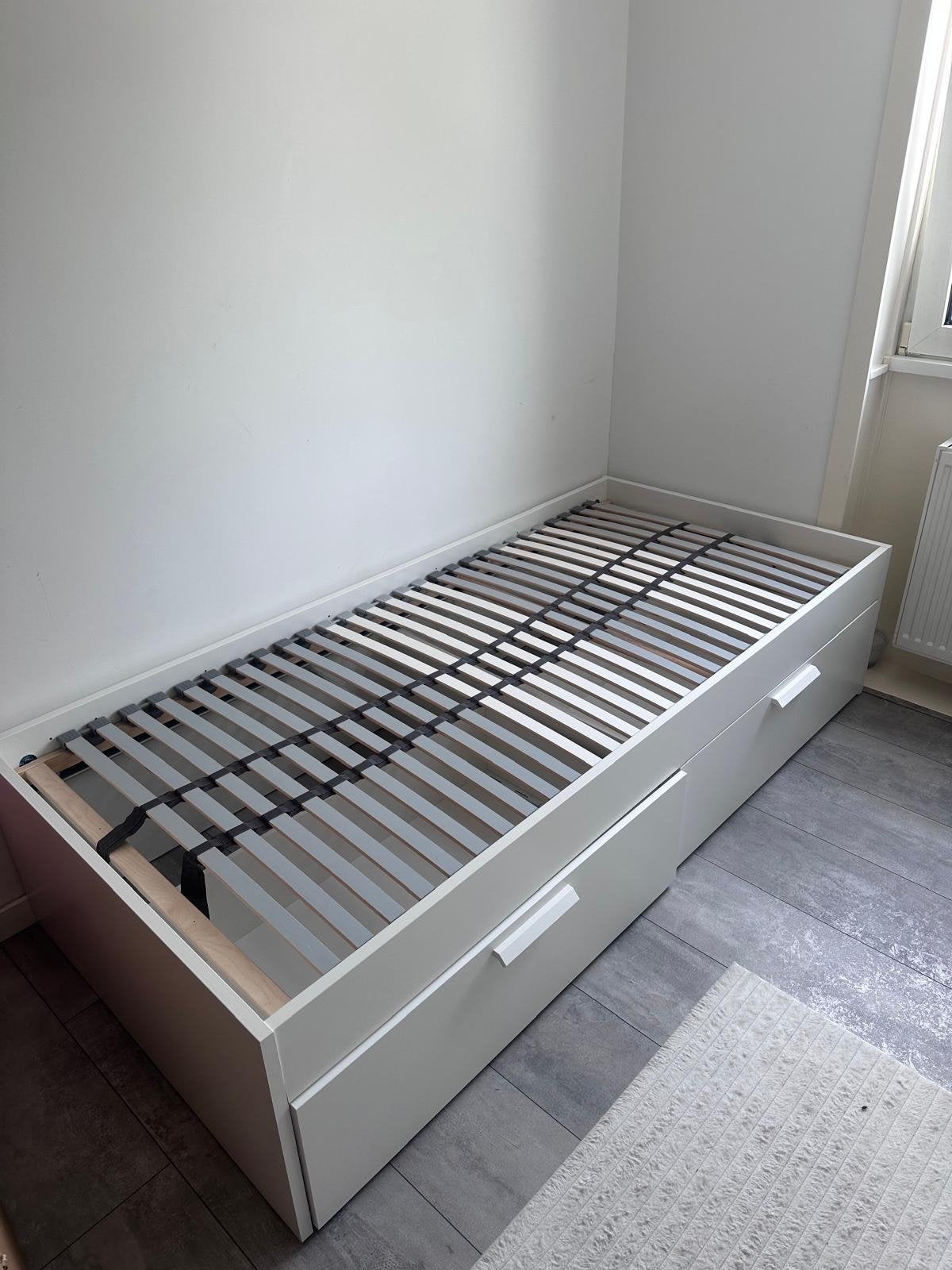 IKEA BRIMNES Eenpersoonsbed met opberglades, 90 cm, Eenpersoons, Wit, Ophalen of Verzenden