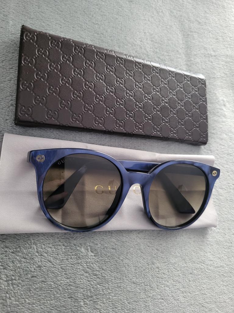 Gucci blue marmer zonnebril, Verzenden, Zo goed als nieuw, Blauw, Zonnebril