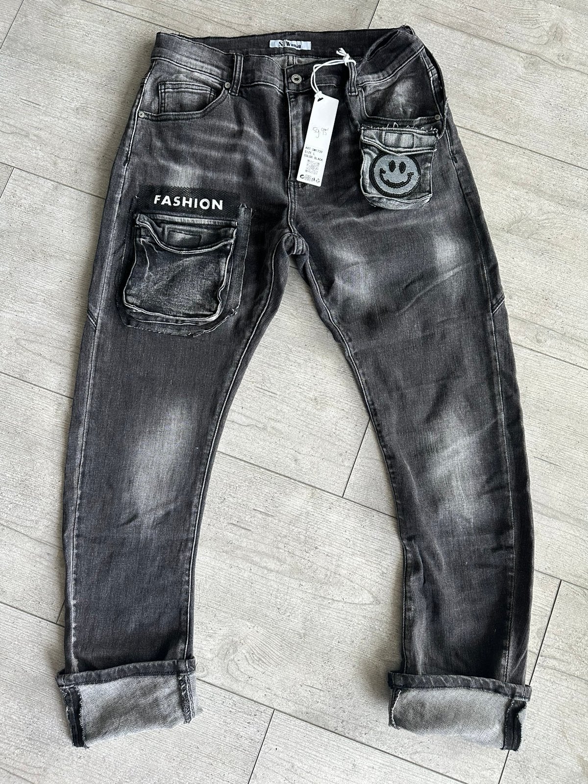 S.Woman jeans  , met pailletten smiley zakje , maat L, Zwart, Maat 42/44 (L), Nieuw, Ophalen of Verzenden