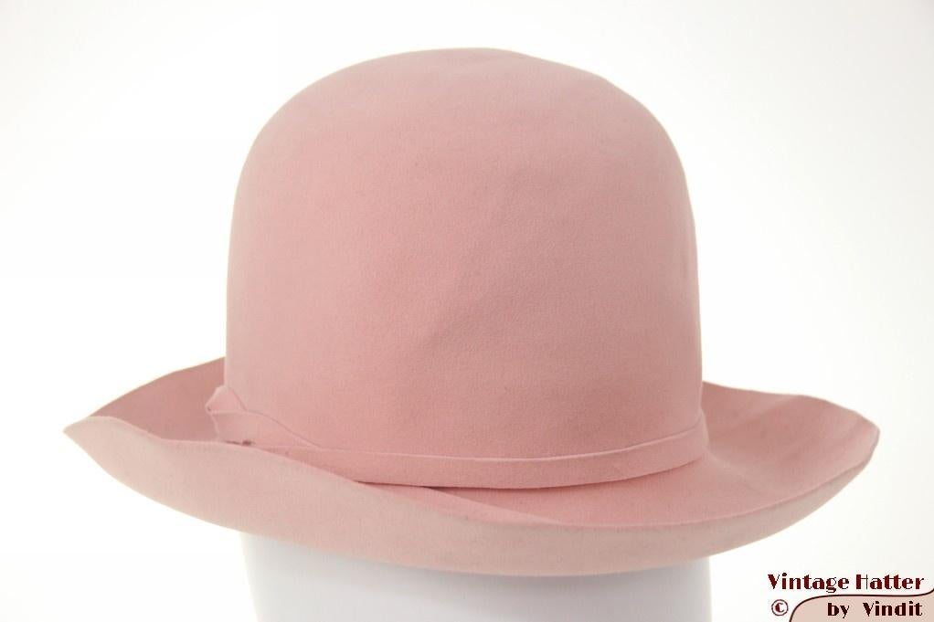Vintage Dameshoed Mayser zacht licht roze 56, 56 of 57 cm (M, 7 of 7⅛ inch), Mayser, Hoed, Ophalen of Verzenden