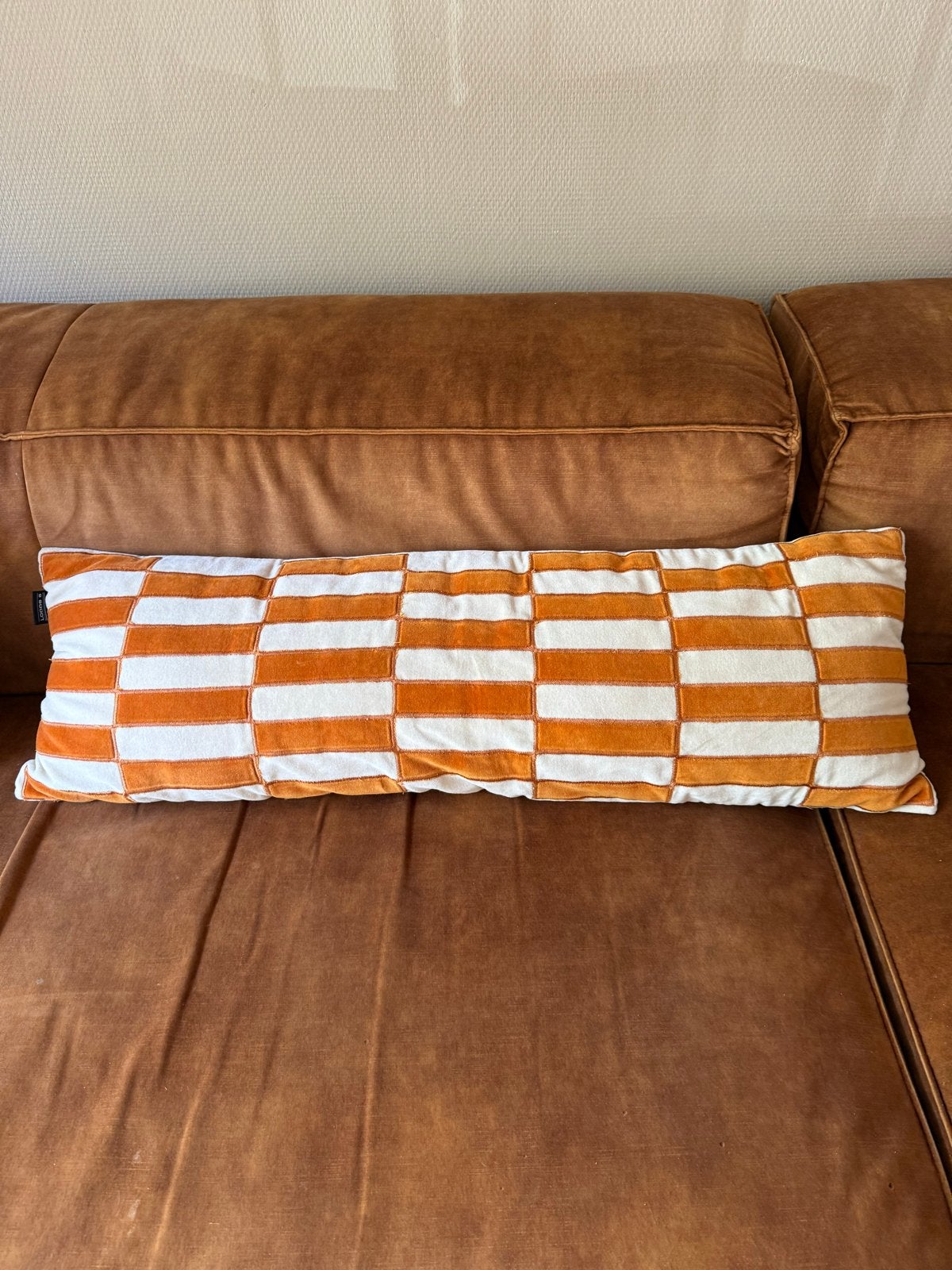 Kussen Loods 5 oranje/wit geblokt 90 x 30 cm, Overige merken, Meerkleurig, Met print, Ophalen of Verzenden