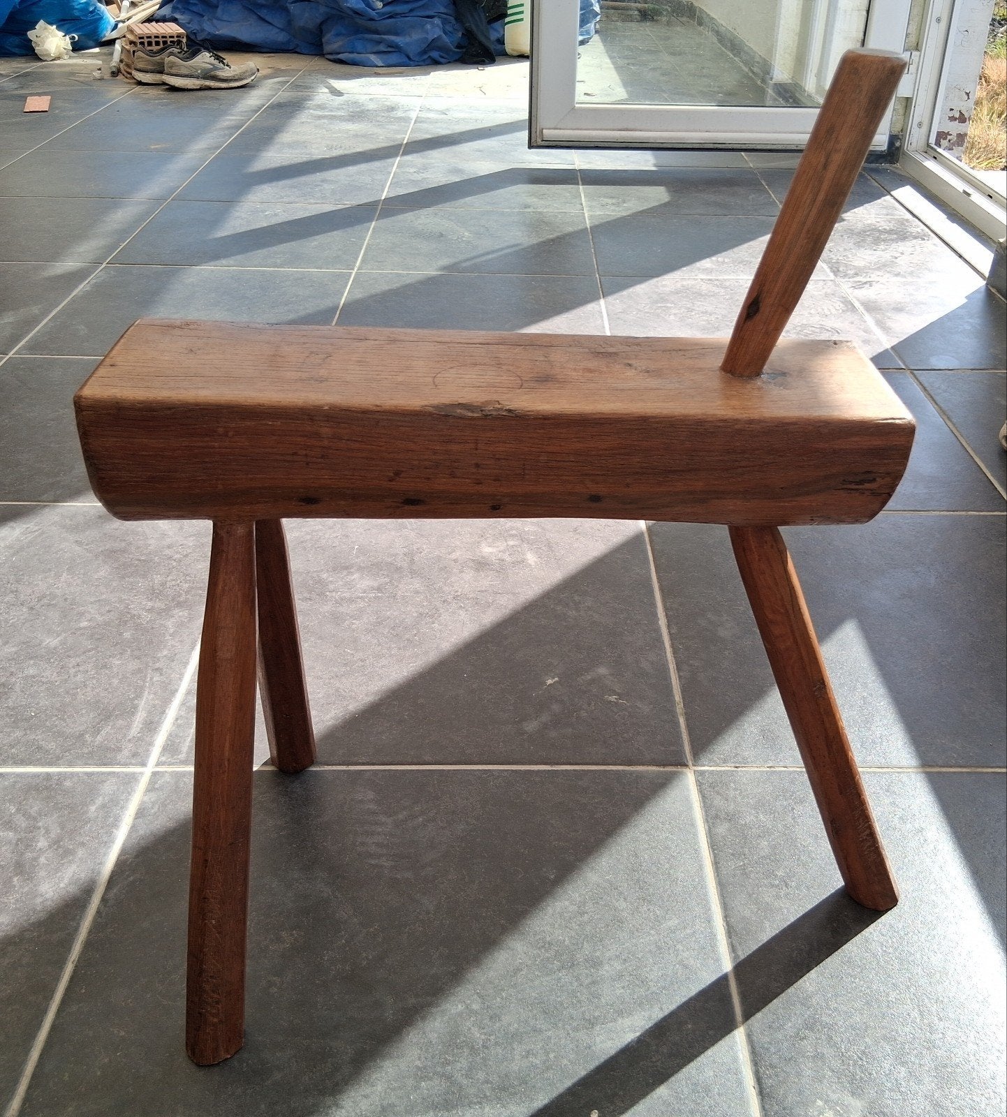 bijzondere vintage houten stoel/kruk jaren 50/60, Verzenden, Gebruikt, Hout