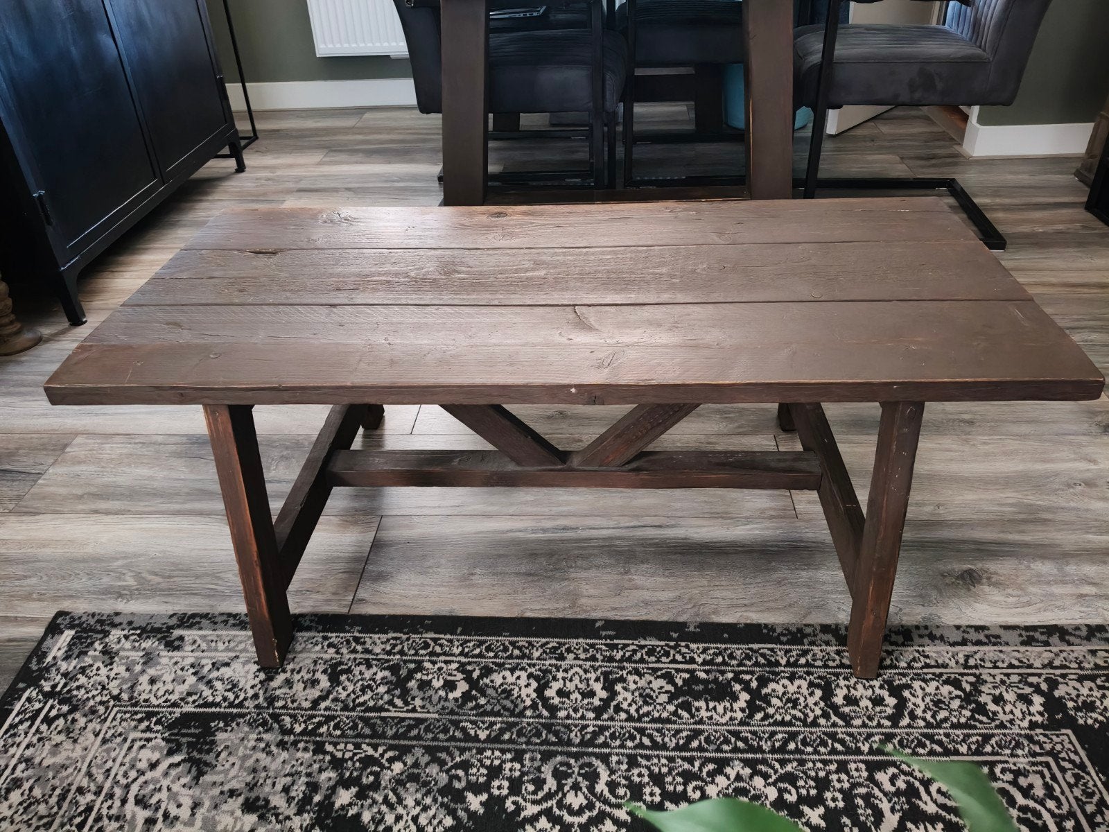 Oude tafel van huisje sfeer, Ophalen of Verzenden, Gebruikt, Rechthoekig, Hout